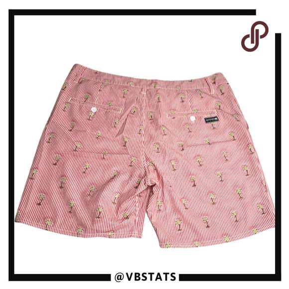 Sperry Topsider Men's Striped Palm Flat Front Stretch Casual Shorts Red Size 36 - Picture 2 of 6